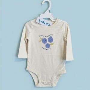 Carter's Cream Long-Sleeve One-Piece with Blue Berry Graphic